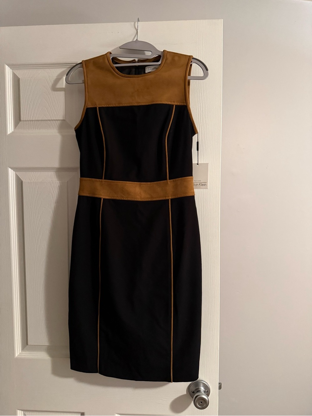 Calvin Klein Black Dress with Tan Contrast Panels